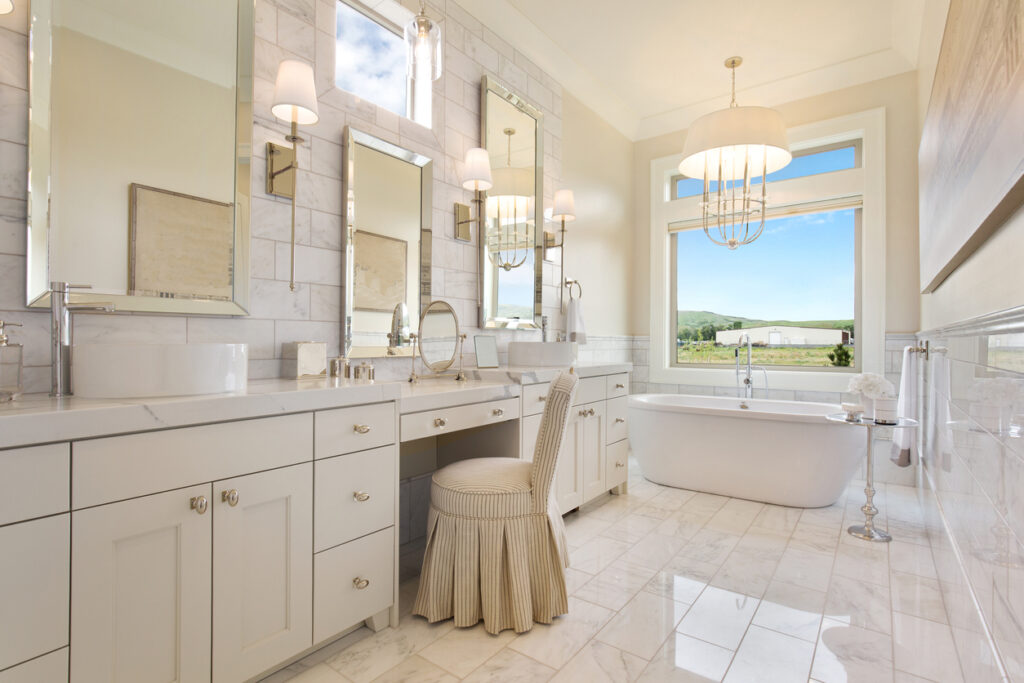 Glamorous Vanity with White Oval Vessel Sink.