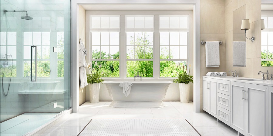large master bathroom.