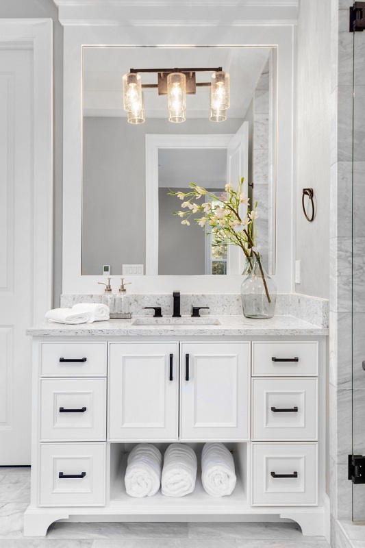 Standard Height Of A Bathroom Vanity, Installing Vanity Without Backsplash
