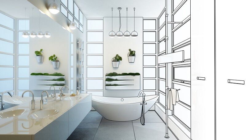 bathroom layout sketch.
