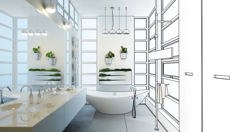 renovating bathroom layout mockup. 
