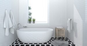 bathroom interior,toilet,shower,modern home design 3d rendering for copy space background white tile bathroom
