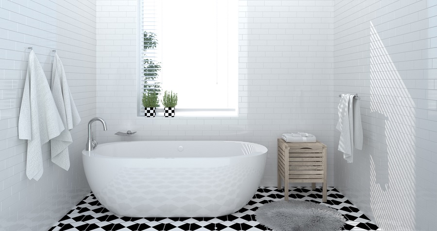 bathroom interior,toilet,shower,modern home design 3d rendering for copy space background white tile bathroom