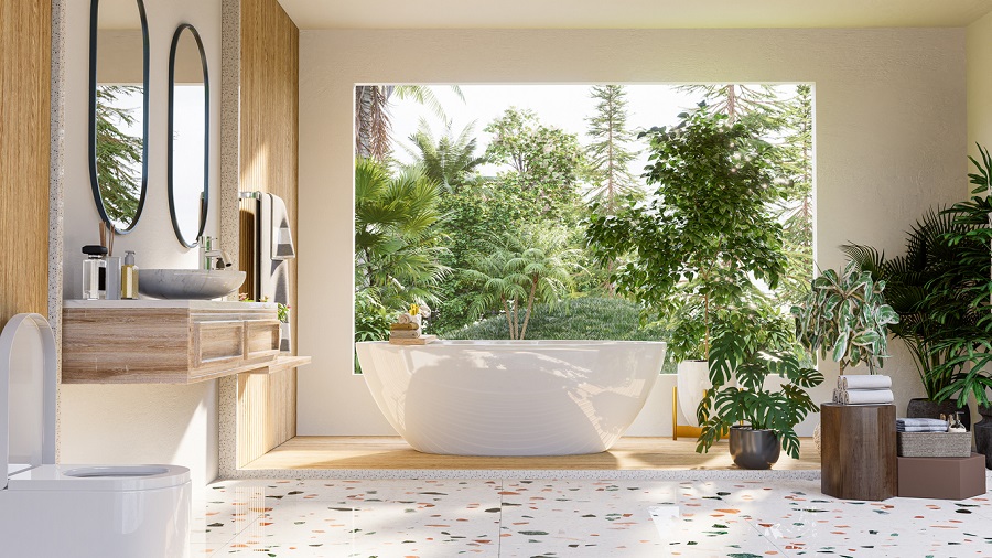 Modern Bathroom interior design on white wall.