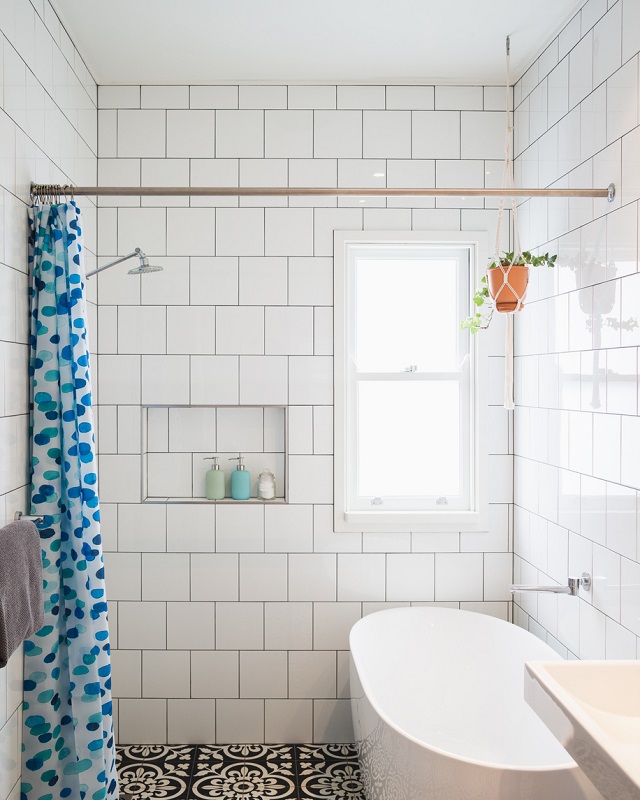 Built In Shelves Over Drop In Bathtub