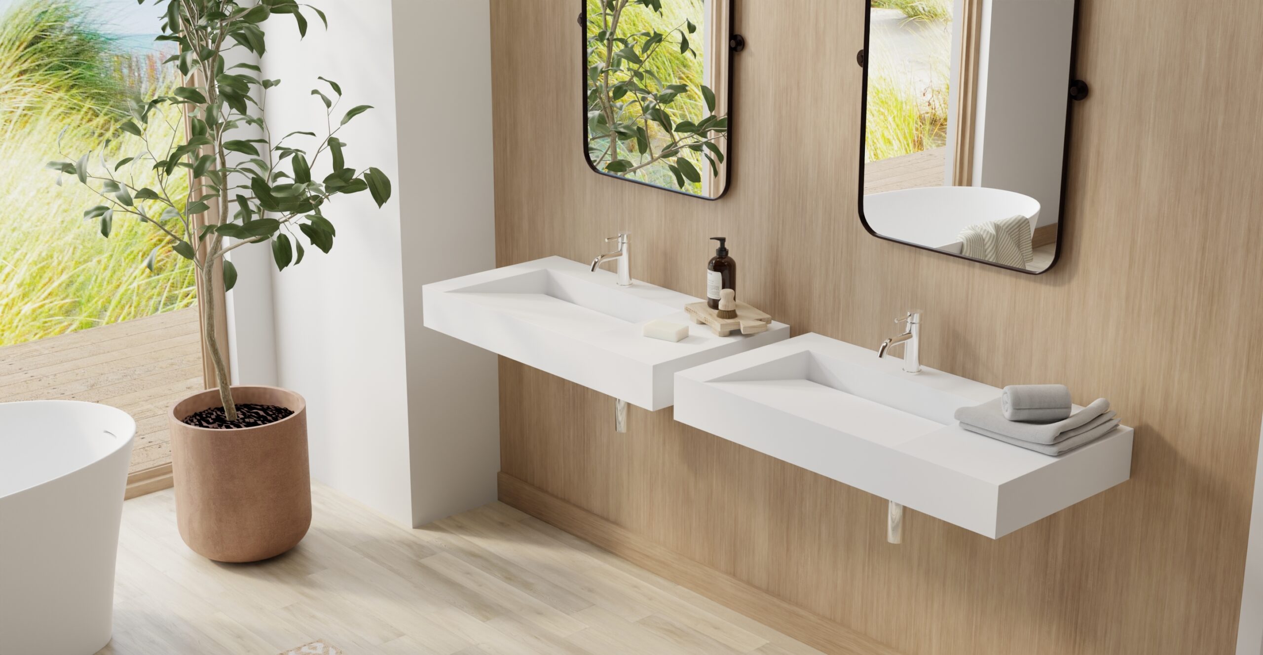 39.4 Wall Mounted Ramp Sink Stone Resin Badeloft USA Matte White Glossy White Matte Glossy WT04A