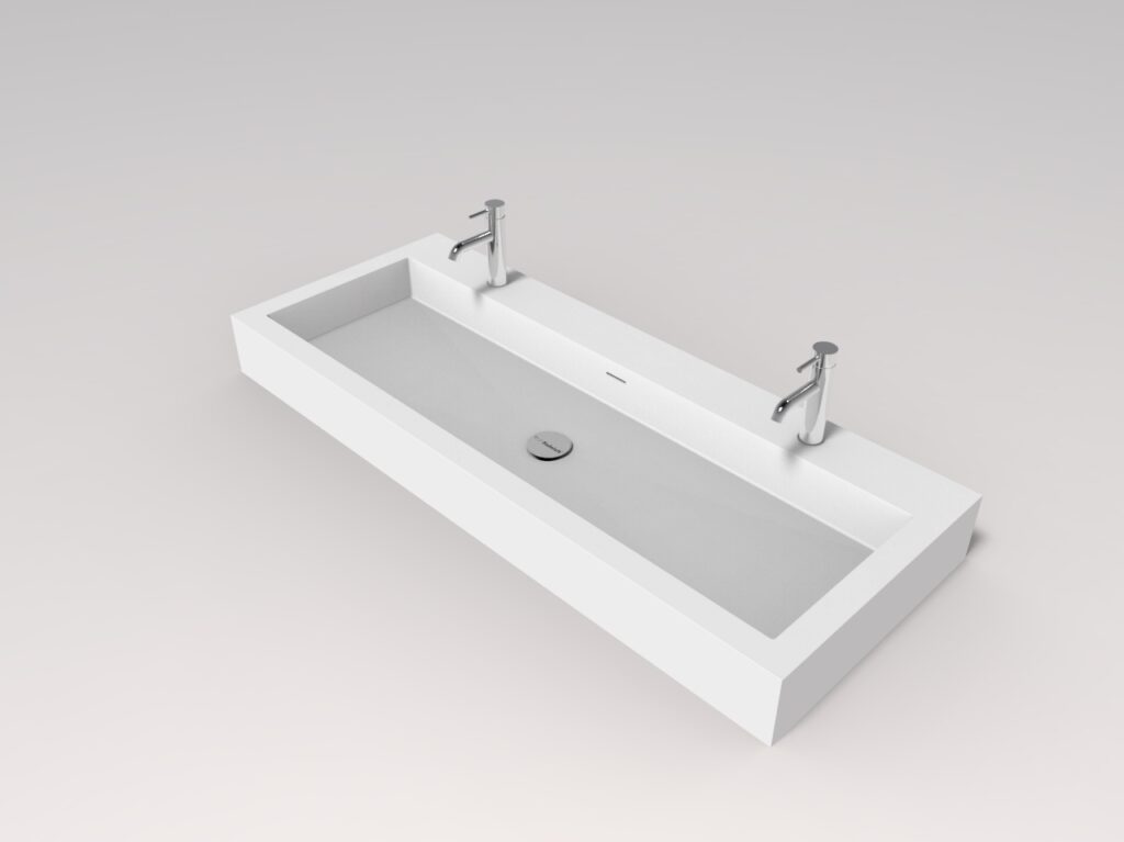 Double Trough Wall Mounted Bathroom Sink - WT-06-XXL | Badeloft