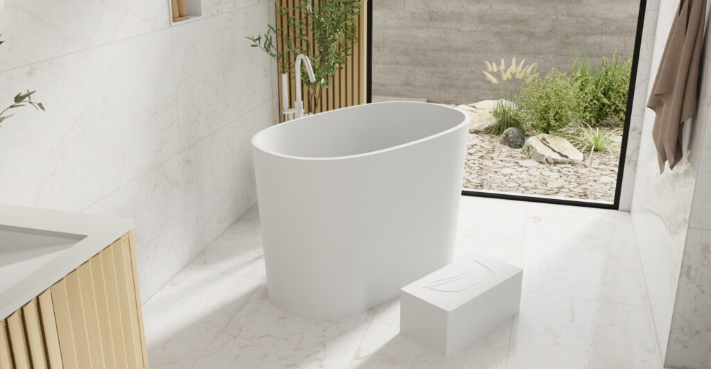 Badeloft Freestanding Bathtub BW-08-S Stone Resin Matte White Lifestyle View