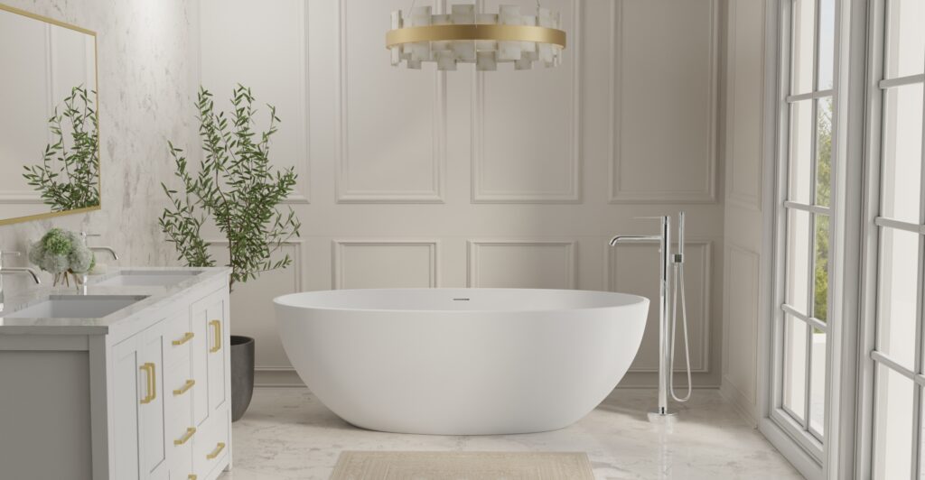 Badeloft Freestanding Bathtub BW-10-L Stone Resin Matte White Side View
