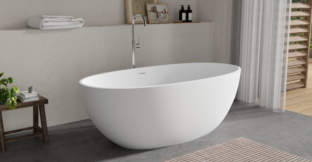 Badeloft Freestanding Bathtub BW-10-M Stone Resin Matte White Side View