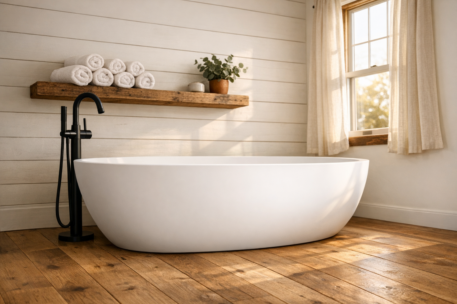 A cozy farmhouse-style master bathroom