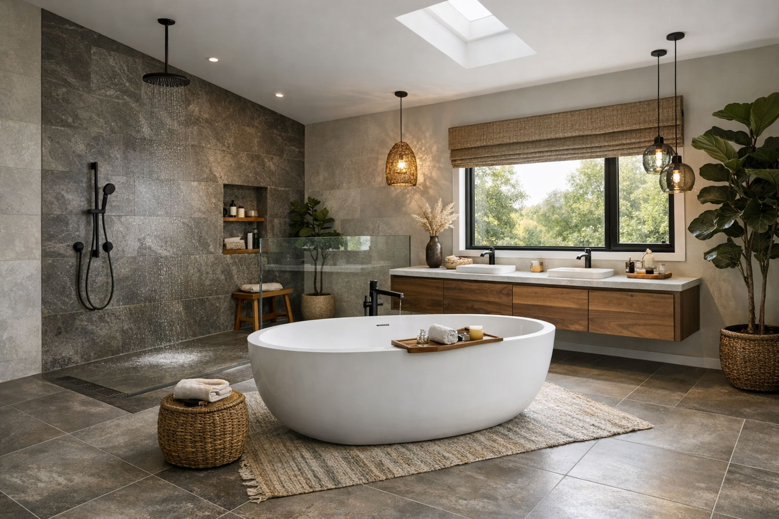 A master bathroom with an unconventional layout