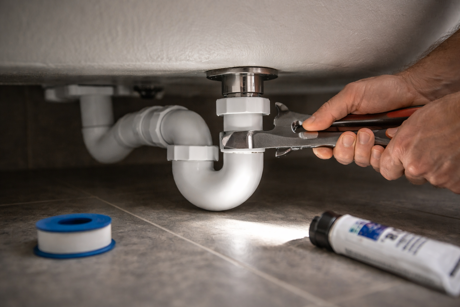 Connecting P-trap to freestanding bathtub drain tailpiece underneath the tub